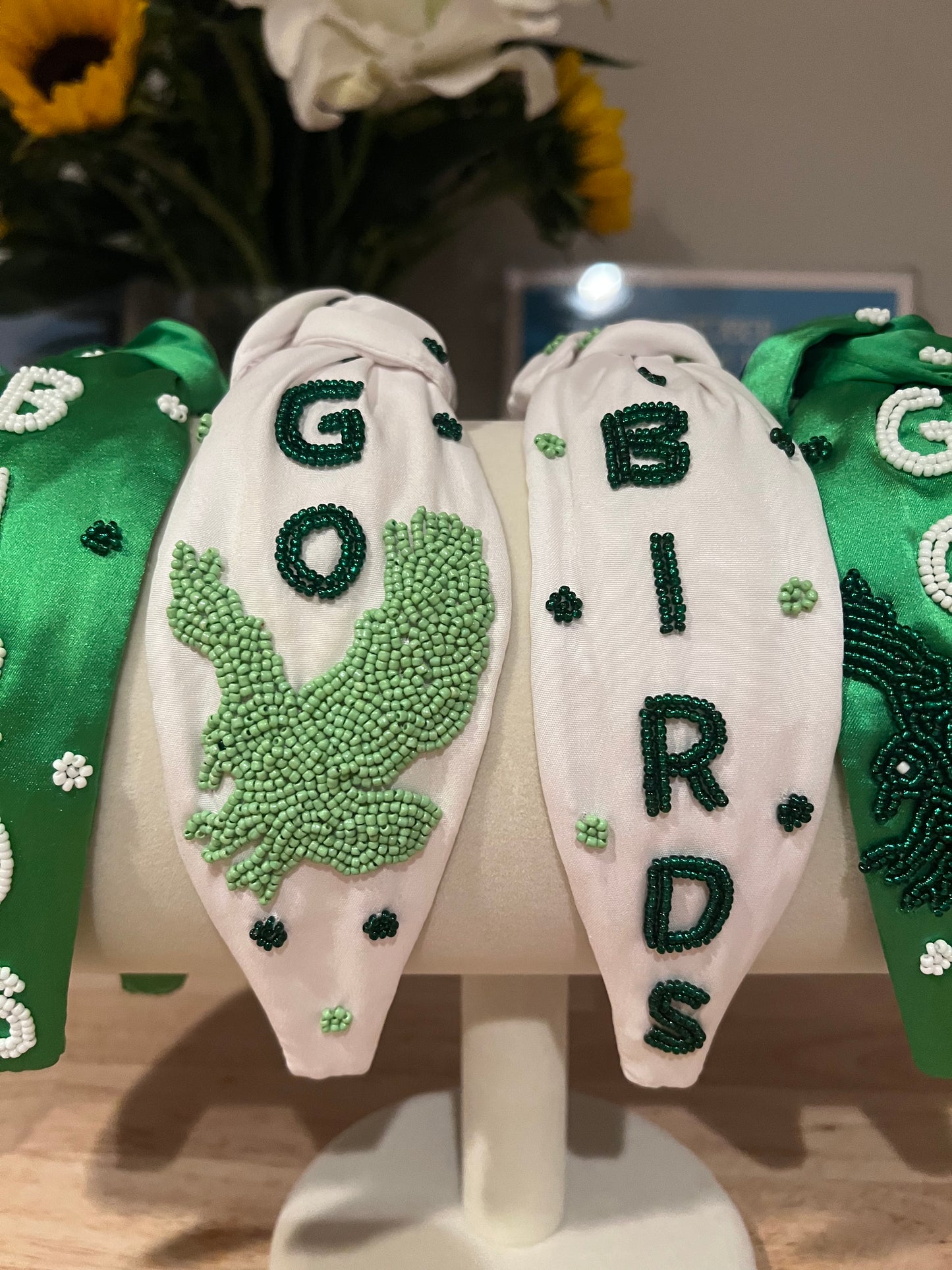 “Go Birds” Hand Beaded Knot Headband