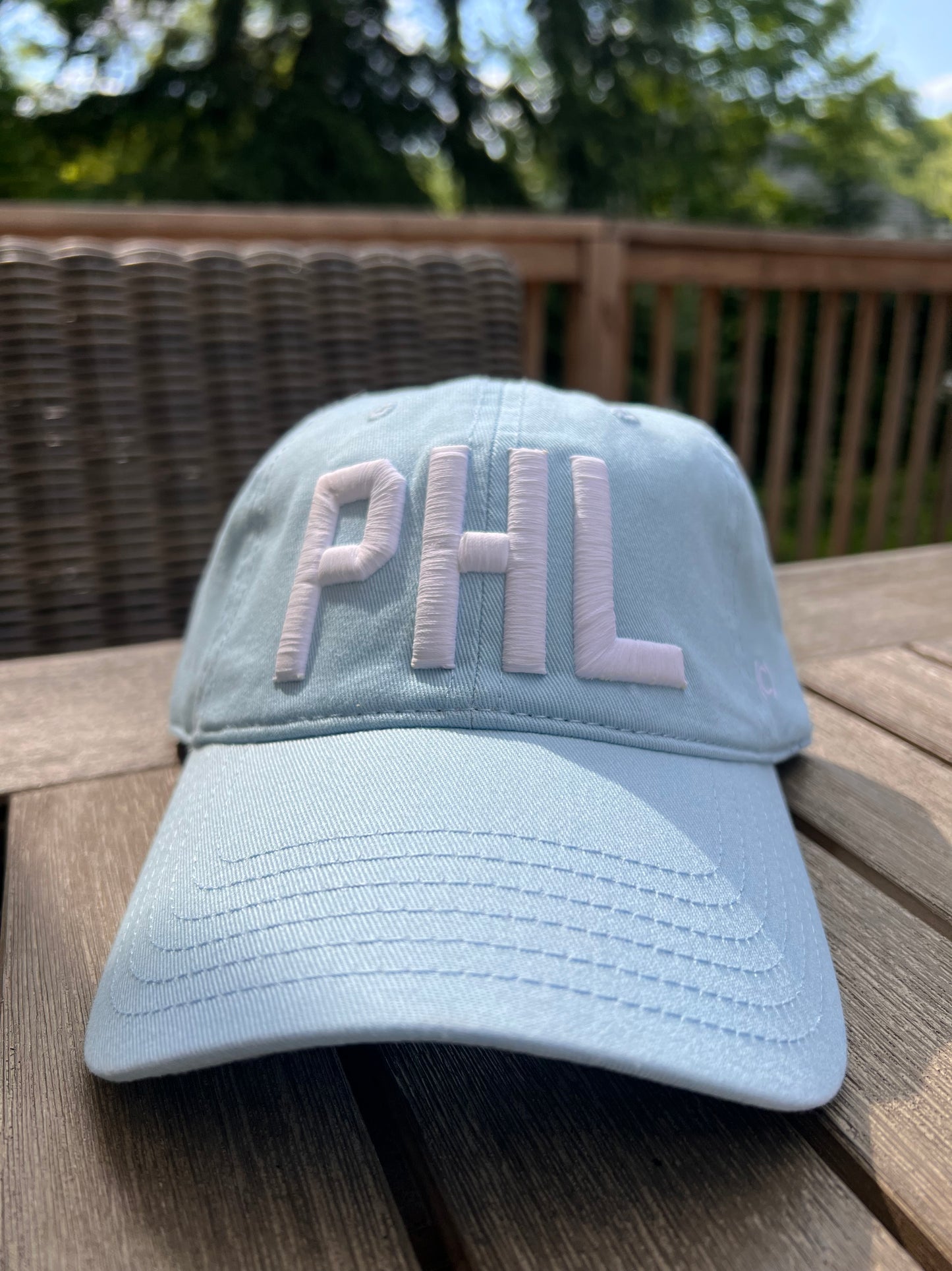 ‘PHL’ White on Powder Blue Baseball Hat