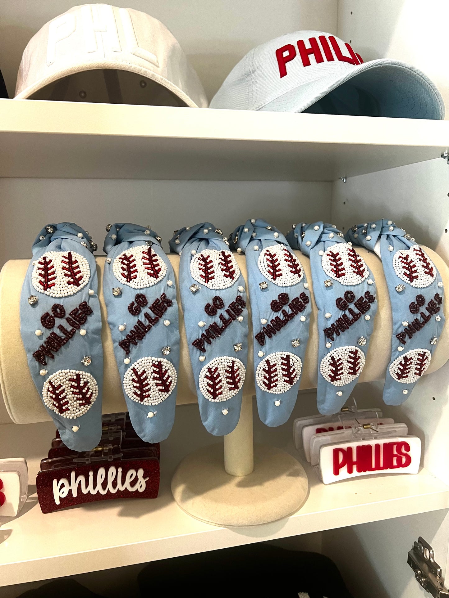 Blue 'Go Phillies' Hand Beaded Knot Headband