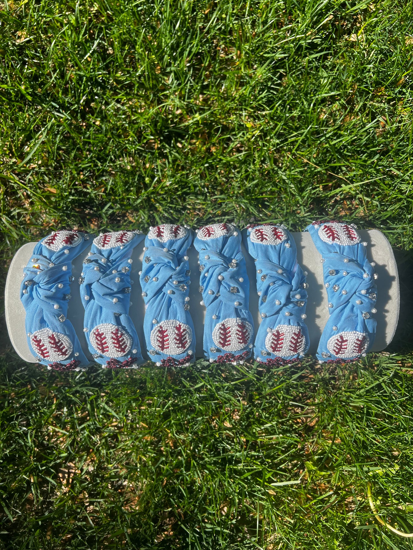 Blue 'Go Phillies' Hand Beaded Knot Headband