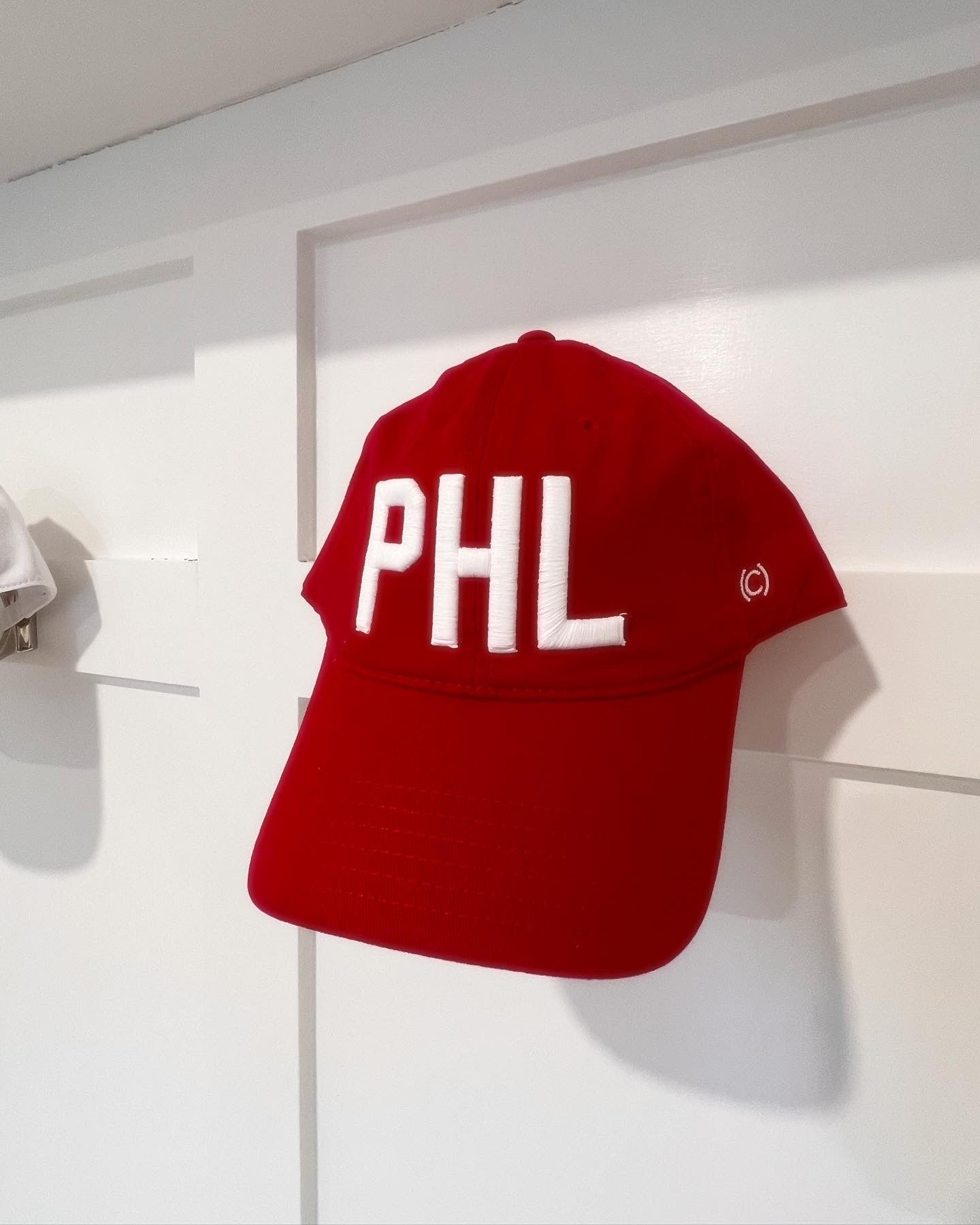 ‘PHL’ White on Red Baseball Hat