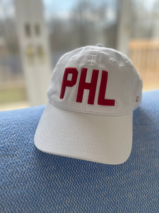 ‘PHL’ Red on White Baseball Hat