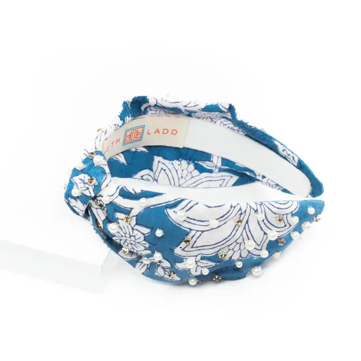 Blue Block Print Headband w/ Gems