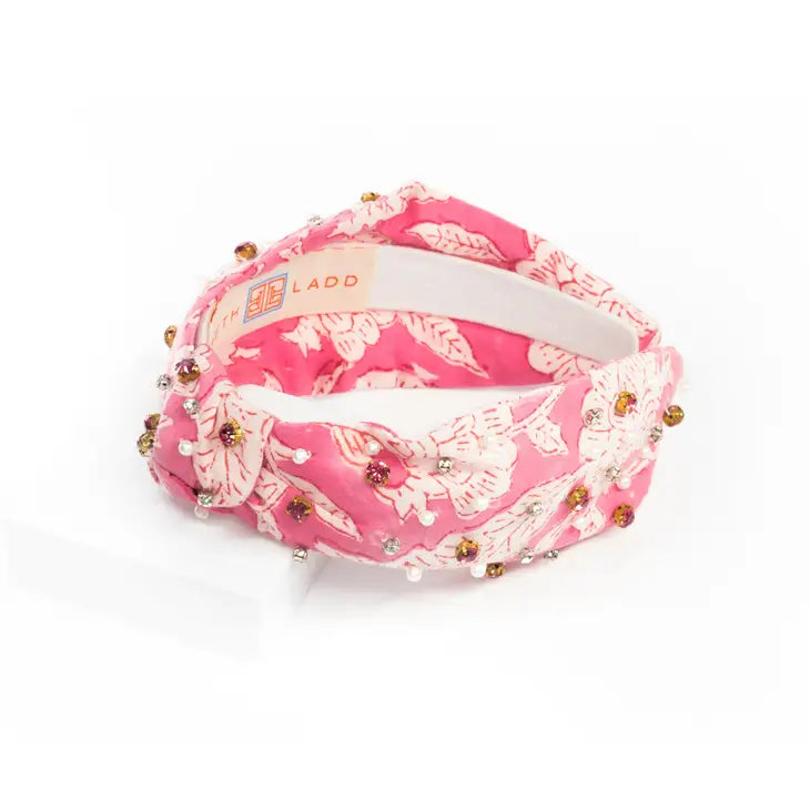 Pink Block Print Headband w/ Gems