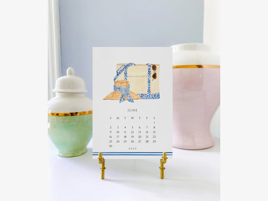 Blue Lovers 2024 Watercolor Calendar & Bamboo Stand