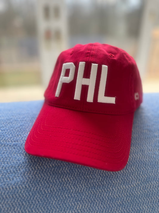 ‘PHL’ White on Red Baseball Hat