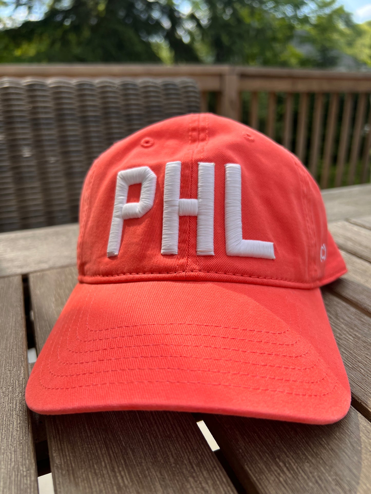 ‘PHL’ White on Coral Baseball Hat