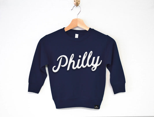 Kids' Navy "Philly" Embossed Puff Print Sweatshirt