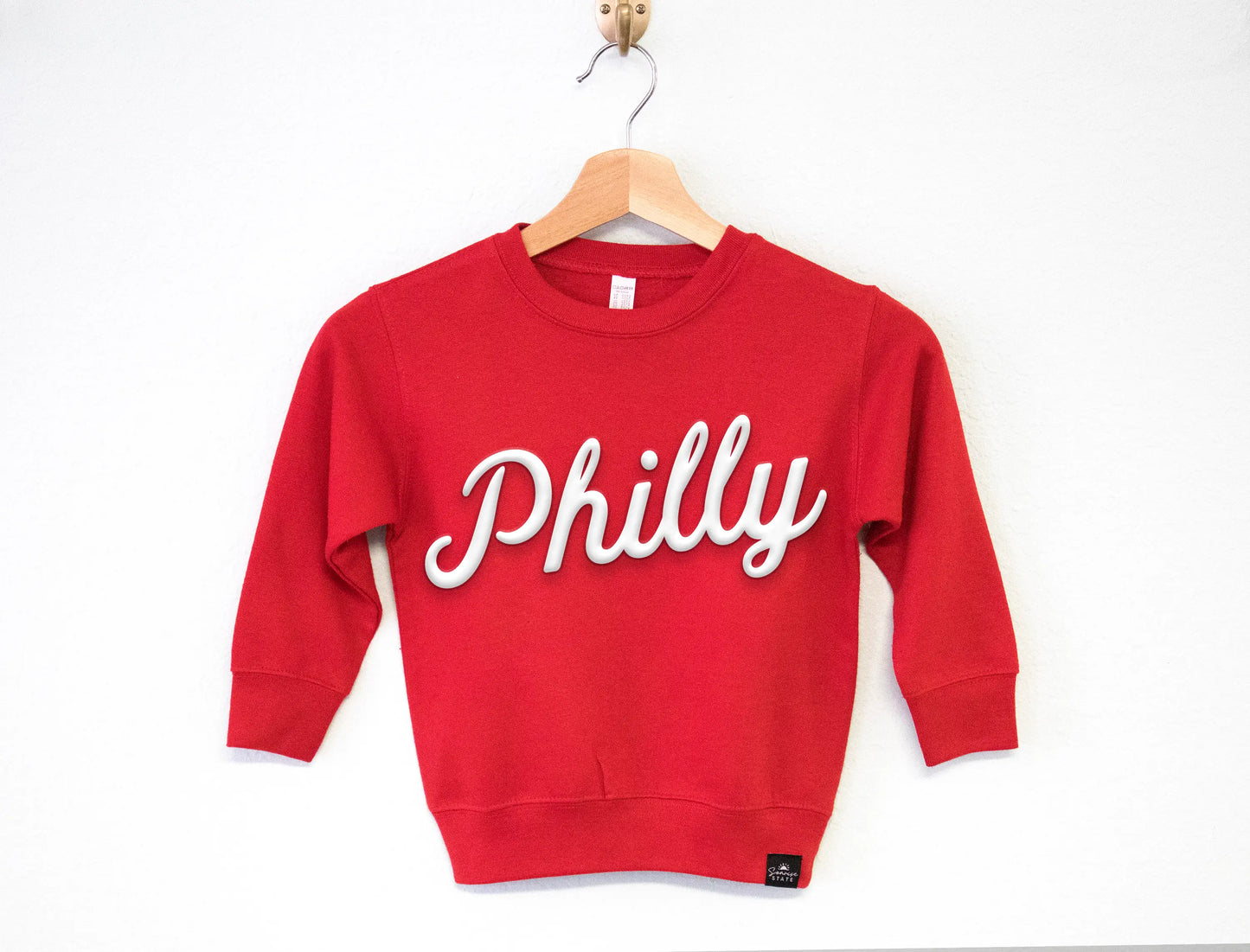 Kids' Red "Philly" Embossed Puff Print Sweatshirt