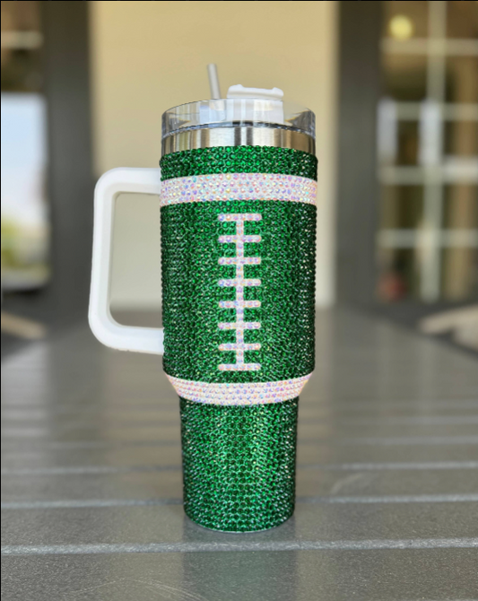 Crystal GREEN "Team Spirit" FOOTBALL 40 Oz. Tumbler