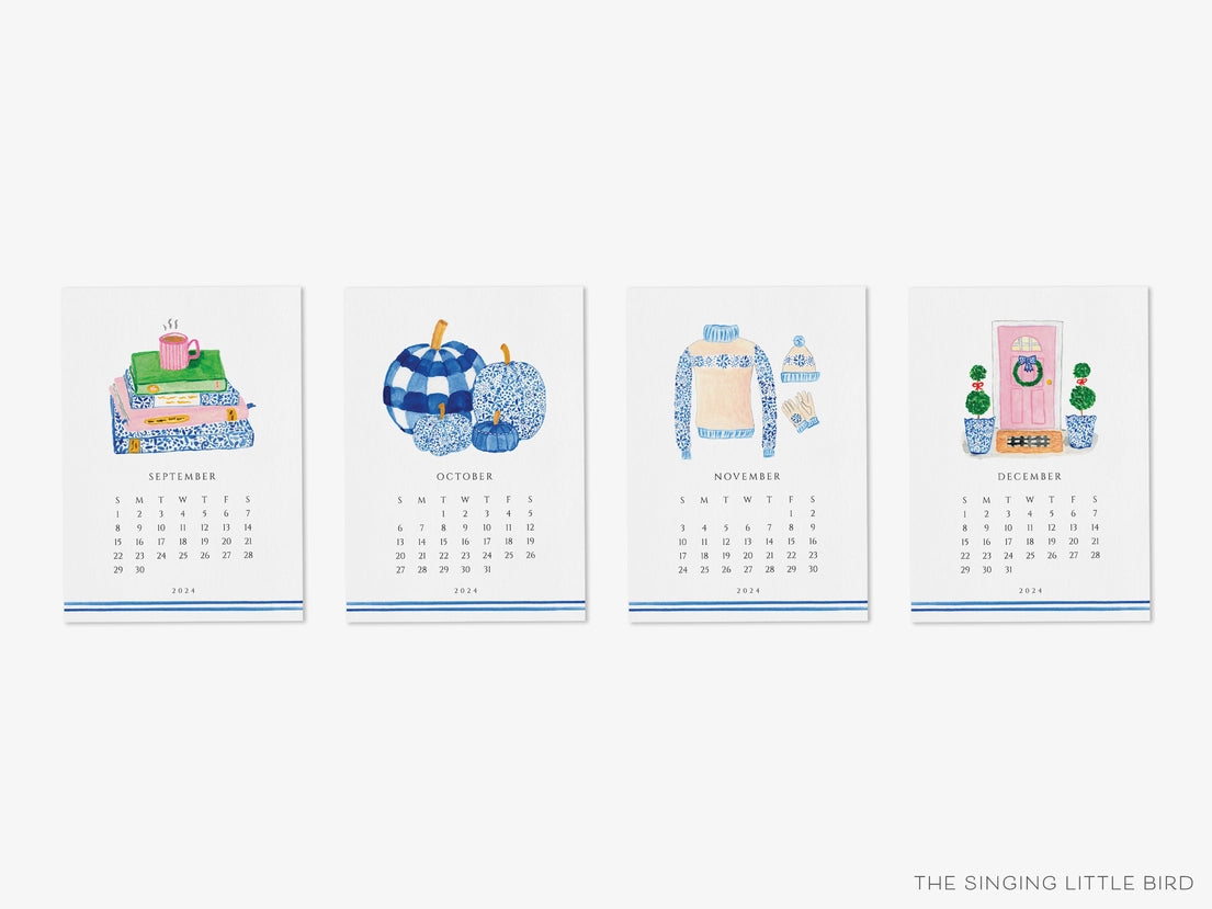 Blue Lovers 2024 Watercolor Calendar & Bamboo Stand