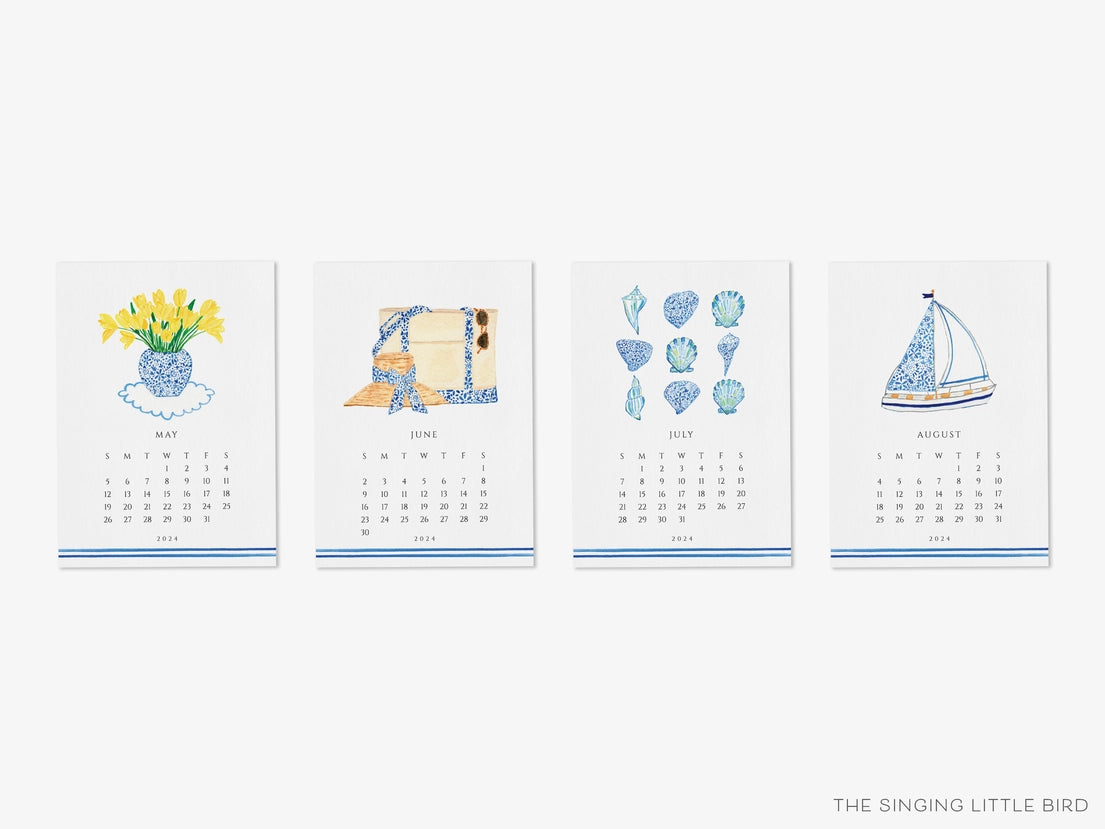 Blue Lovers 2024 Watercolor Calendar & Bamboo Stand