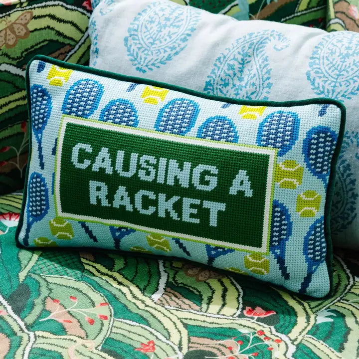 "Causing A Racket" Needlepoint Pillow