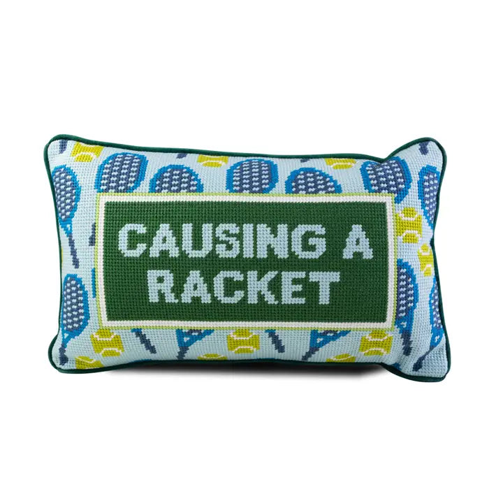 "Causing A Racket" Needlepoint Pillow