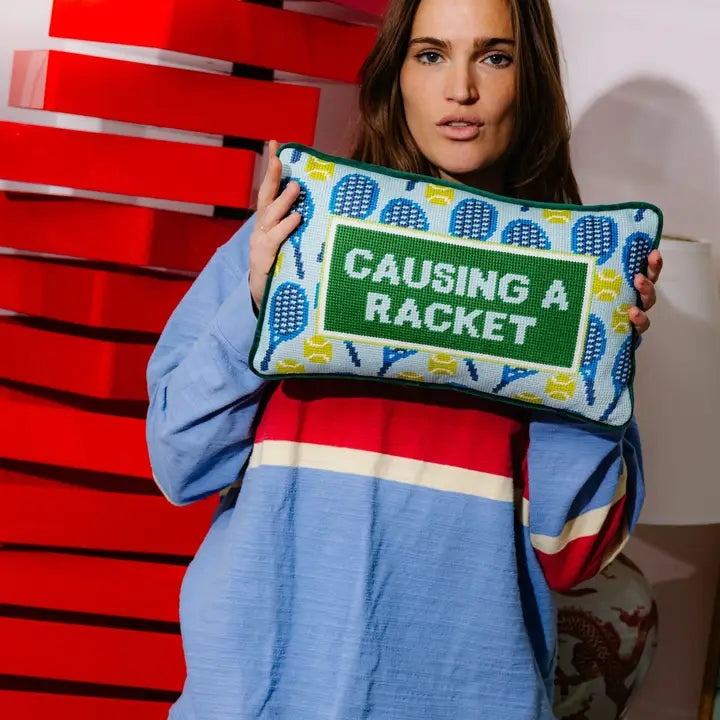 "Causing A Racket" Needlepoint Pillow