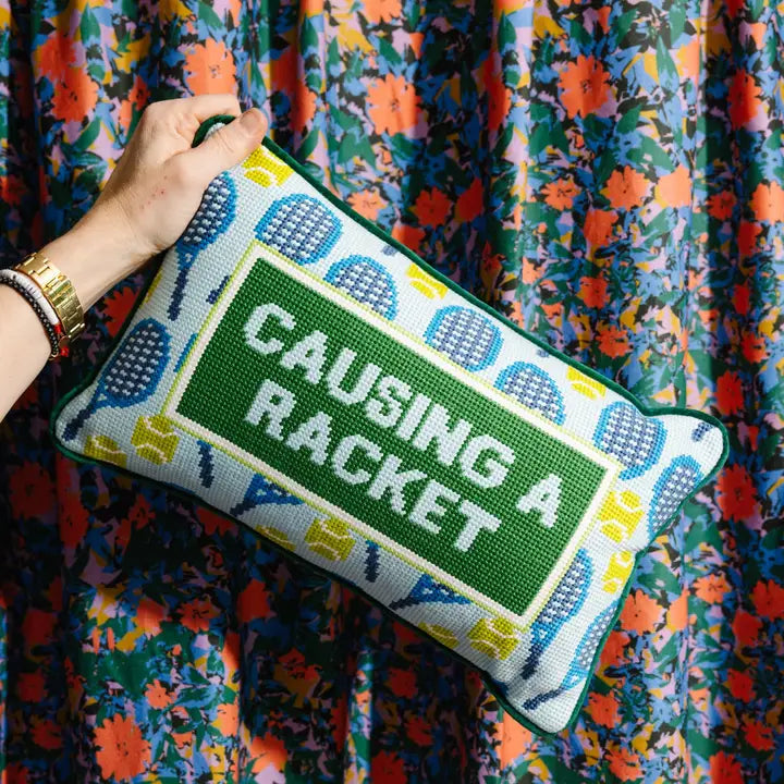 "Causing A Racket" Needlepoint Pillow