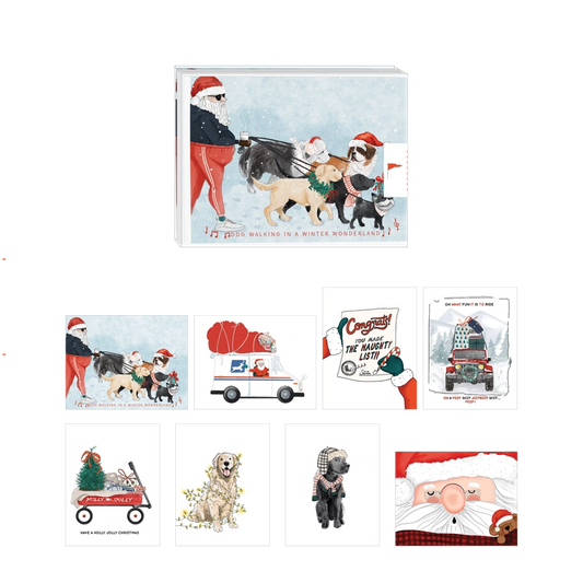 Santa & Dogs Assorted Set of (8) Cards