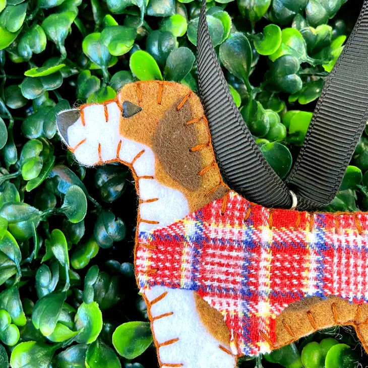 Preppy Tartan Foxhound Ornament